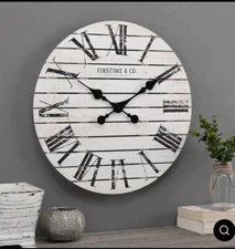 New Rustic Farmhouse Solid Wood Shiplap Wall Clock Roman Numerical 18"D Handmade