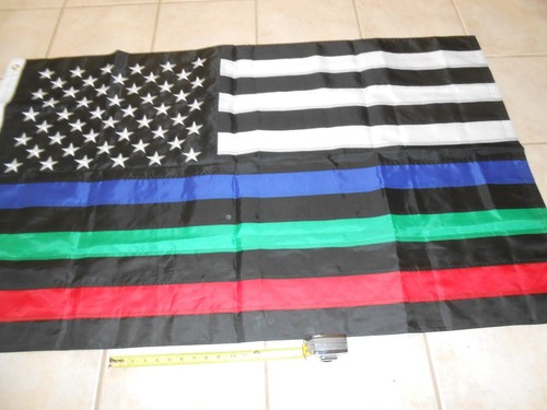 3 X 5 FLAG POLICE BLUE RED GREEN FLAG NYLON USA FIRE EMERGENCY MGT - Picture 2 of 4