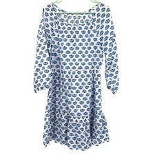 J Crew Size 8 Dress White Blue Scalloped Peasant Cottagecore Long Sleeve Ruffle