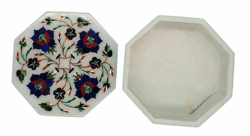 5" Marble jewelry Box semi precious stones art Handmade work home decor - Picture 2 of 4