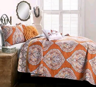 Lush Décor Harley Damask Pattern Reversible 5 Piece King Tangerine Quilt