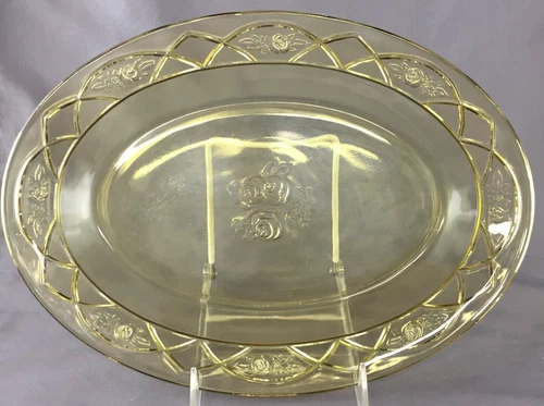 VTG Federal Glass Rosemary Dutch Rose Yellow Depression Glass 12" Oval Platter