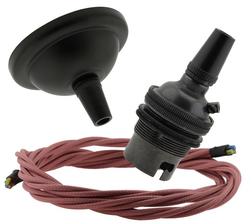 Ceiling Pendant Kit, Metal Rose, B22 Metal Lampholder, Twisted Flex in Black - Picture 15 of 19