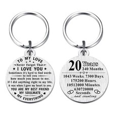 20th Wedding Anniversary Keychain Gifts Steel Engraved 20 Year Anniversary De...