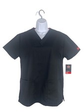 Dickies Womens Top Medical Nursing Black Scrub V-Neck Short Sleeve Pockets XS