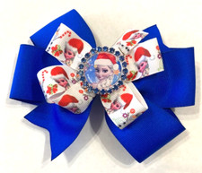 Beautiful Christmas Elsa with faux diamonds inspired hair bow for girls.