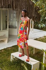 NWT $225 Farm Rio Tropicl Jungle Bow Midi Dress S
