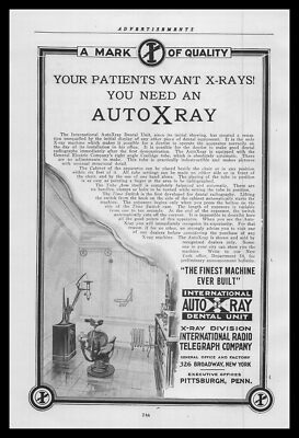 1920 International Radio Telegraph Pittsburgh AutoRay X-Ray Dental Unit Print Ad
