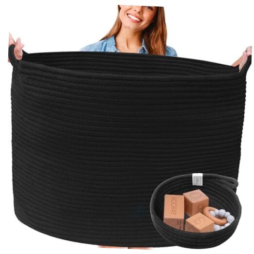 XXXXL WASHABLE Large Basket Blanket Basket Living Room 2PCs Toy Jumbo Black
