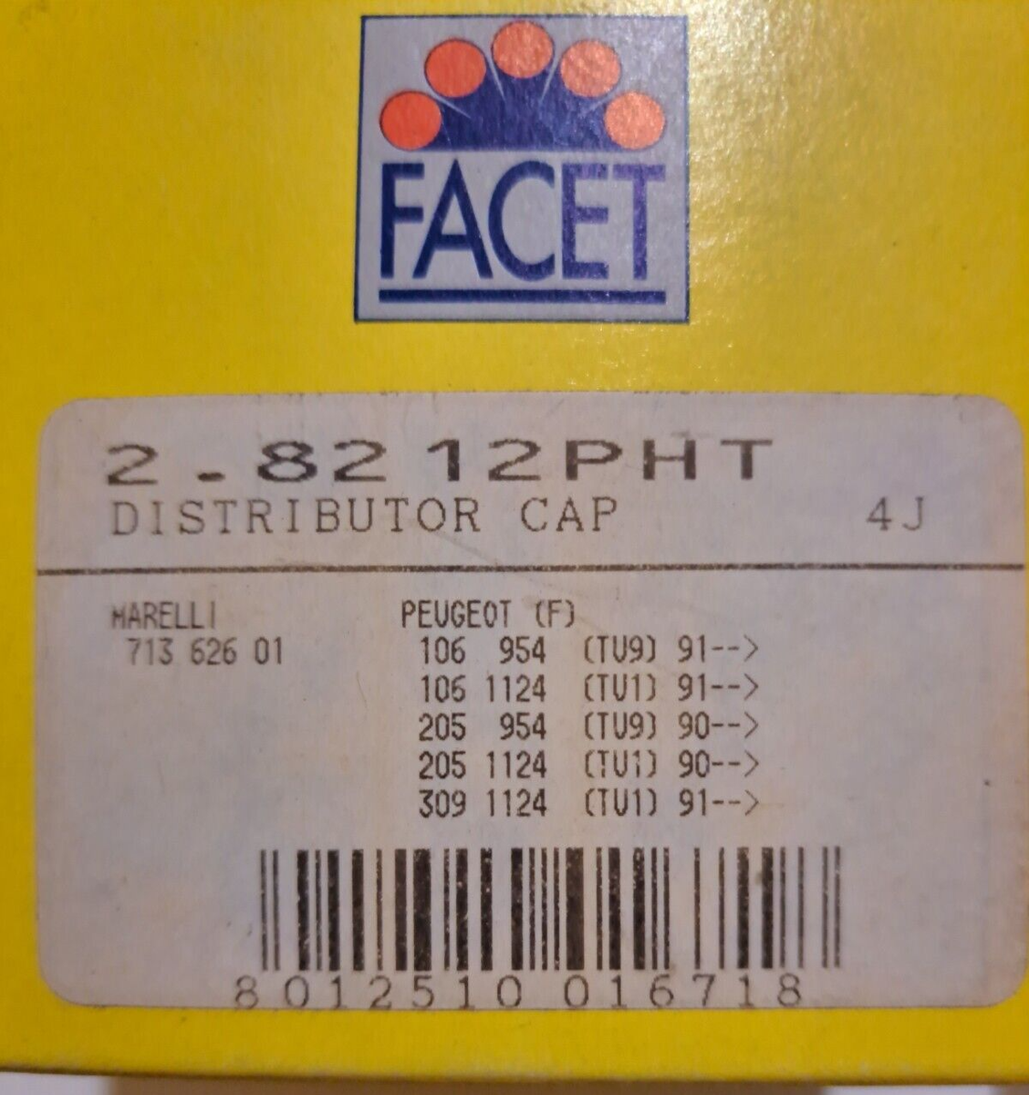 F CAP 2.8212 PHT FACET SPARK PLUG PEGEOUT 106 205 309 YEARS 1990/91