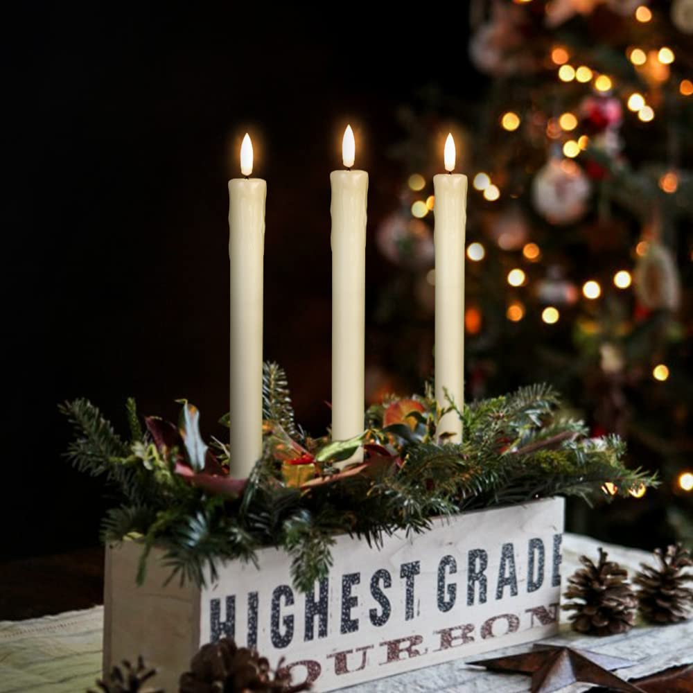 Genswin Drip Wax Flameless Taper Candles Flickering with 10Key Remote