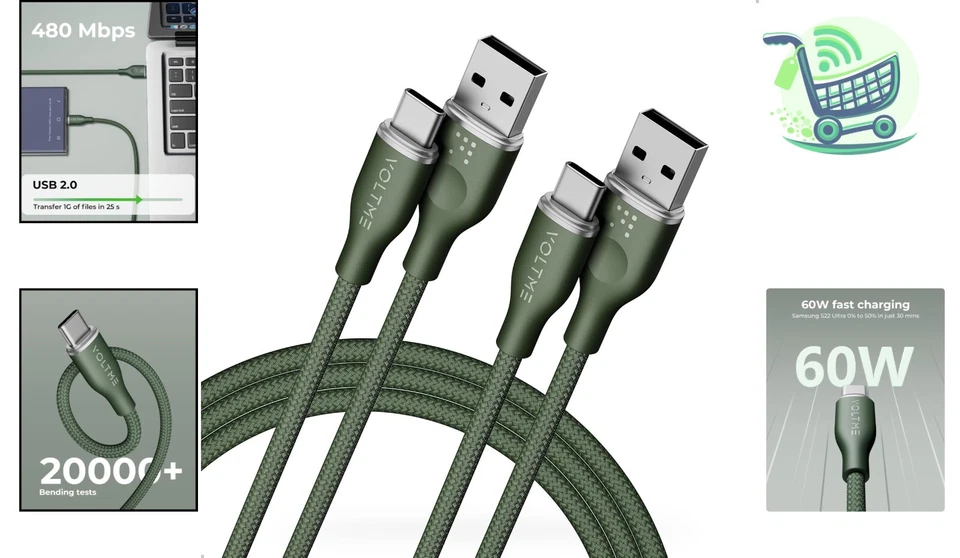 Универсальный кабель зарядного устройства USB C упаковка 2 шт. — 6 футов быстрая зарядка для нескольких устройств - Изображение 2 из 4