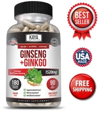 Ginkgo Biloba + Ginseng Extract 180ct Red Panax Focus Brain Memory Metabolism