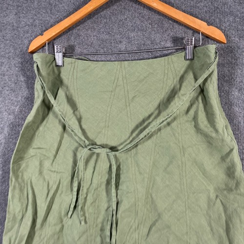 Yarra Trail Skirt Womens 12 Green A Line 100% Linen Midi Coastal Office Career - Picture 2 of 12