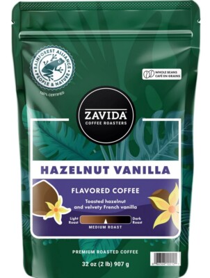 2 PACK - Zavida Coffee Whole Bean Coffee Hazelnut Vanilla 32 oz