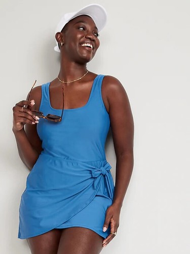 Neu mit Etikett Old Navy Damen Badeanzug vorne Badeanzug Seitenkrawatte Sarong-Stil blau M - Bild 6 von 8