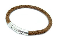 Mens Leather Bracelet With Sterling Silver Clasp/closure-5mm Light Brown Braided Mens Leather Bracelet With Sterling Silver Clasp/closure-5mm Light Brown Braided