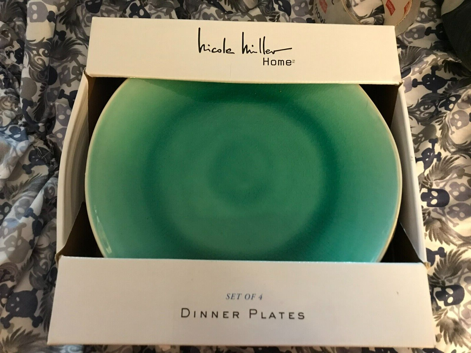 new-in-box-set-4-nicole-miller-aqua-green-turqoise-crackle-dinner