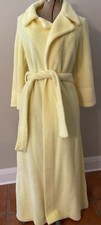 Vintage 70s Sears At Home Wear Yellow Fuzzy Long Belted Pockets Robe Women Small