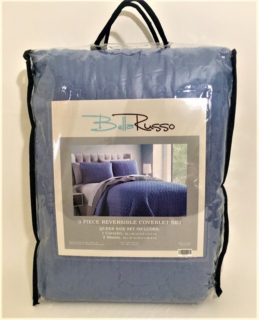 Bella Russo 3 Piece Queen Reversible Coverlet Set Lt.Blue ...