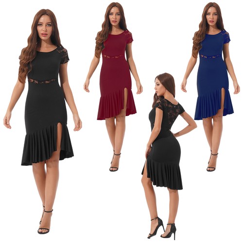 Para mujeres Vestido de Danza Latina Salón de Baile Transparente Encaje Tango Cha Cha Rumba Vestidos - Imagen 2 de 28