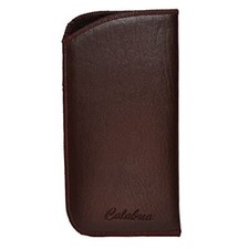 Calabria Unisex Soft Eyeglass Case in Brown Syn. Leather  Felt Interior NO Clip