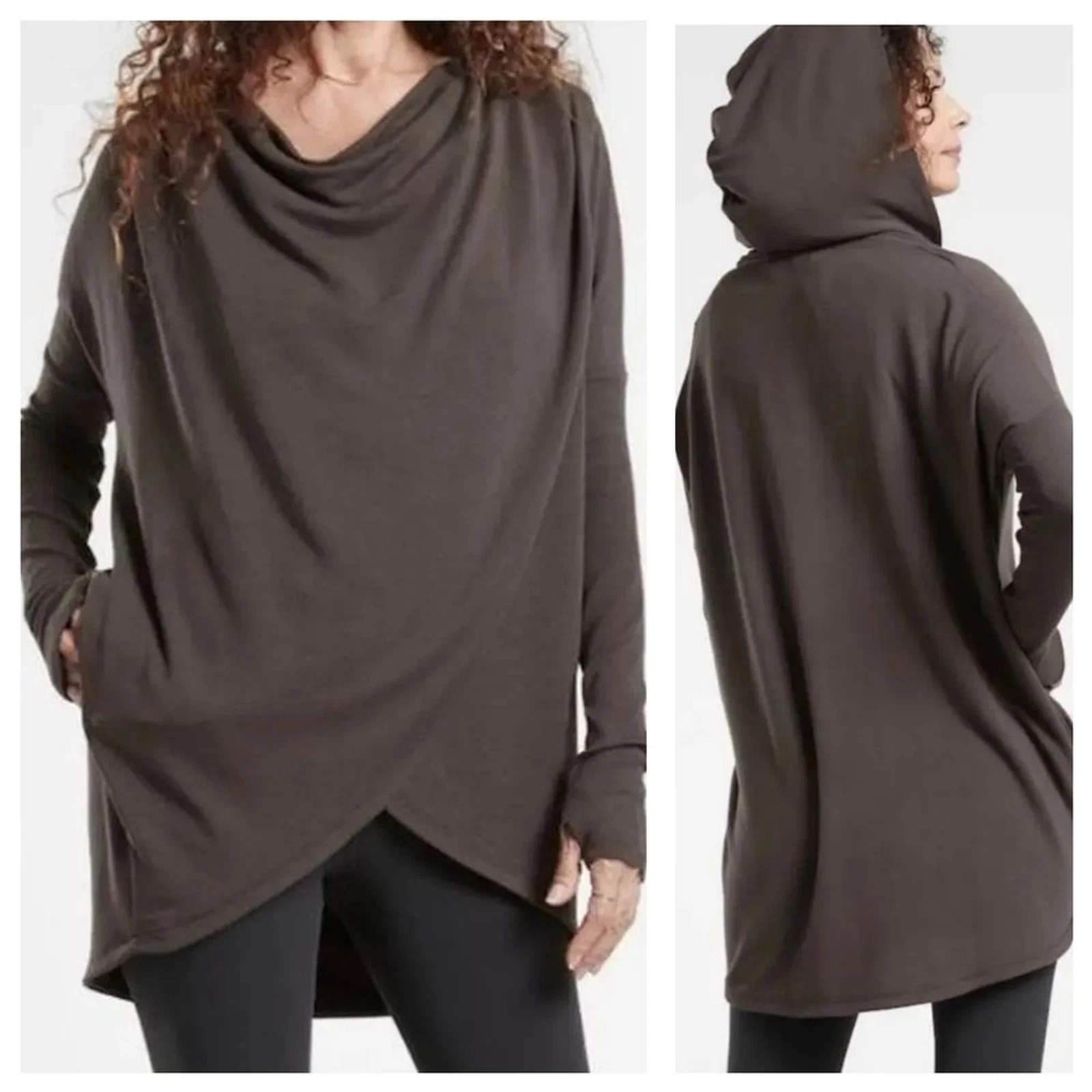 ATHLETA Purana Wrap Sweatshirt Sz XS Gray Long Sleeve Athleisure Gym Workout