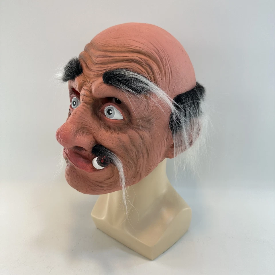Divertido Accesorio Disfraz Cigarrillo Falso Cabeza Calva Cabello Gris Viejo Máscara Látex Foto 4 de 4