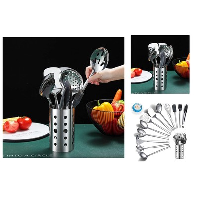 Durable 13-Piece Mirror Finish Kitchen Utensils Set, Non-Stick & Heat Resistant