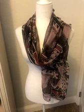 Black Gray Pink Purple Red Graphic SCARF 20X62 Rectangle Sun Boho Tribal Chiffon