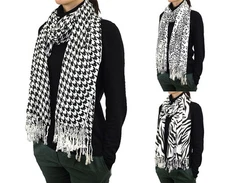 72" Black & White Animal Print Cashmere Long Scarf Leopard Zebra Houndstooth