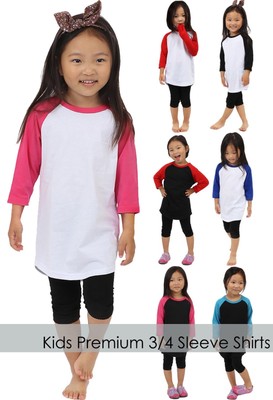 Kids Jersey Raglan T-Shirt Children 3//4 Sleeve Baseball Shirt Top