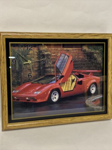 Vintage Lamborghini Wood Framed Shadow Box Clock All Original And Fully Working - Picture 1 of 11