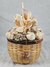 Wicker/Seashell Basket - Beach House Decor - Handmade