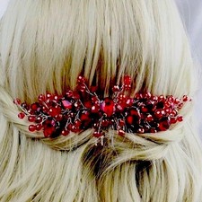 Red Crystal Hair Comb for Women, Bridal Hair Accessory, Special Occasions New