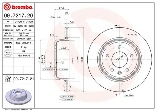 2x BRAKE DISC 09.7217.21 FOR JAGUAR XJ XK/8/Convertible DAIMLER DAIMLERXJ 3.2L - Picture 2 of 7