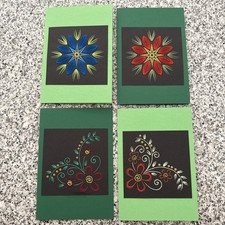 4 Grußkarten / Einladungskarten Frühling Blumen (Fadengrafik) Selbstgemacht