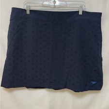 Speedo Navy Blue Skort Eyelet Cut Shorts UPF 50 Protection Size XXL