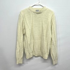Vintage Cream Cotton Knit Sweater M Minimalist Grandpa Academia Textured Neutral