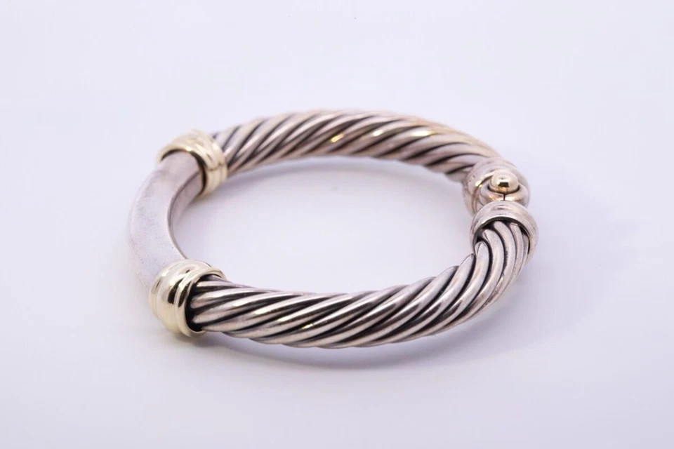 Brazalete David Yurman Plata Clásico Cable Oro 14k .925 Mujer Metro Foto 2 de 4