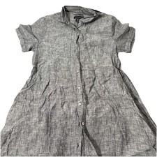 Tahari Grey Linen Dress Small S - Women’s Long Sleeve Shirt Dress Coastal Summer