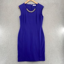 Calvin Klein Dress Womens 8 Purple Sleeveless Sheath Chain Link Detail Career