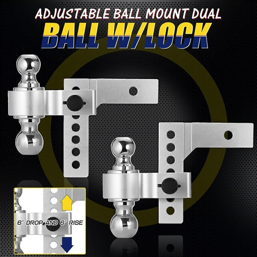 2'' Receiver 6'' Drop Rise Adjustable Trailer Tow Hitch Dual Ball-W/Lock 18500lb - Image 2 of 4