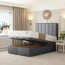 Panel Upholstered Ottoman Divan Gas lift Storage Bed in Plush Velvet  Fabric UK