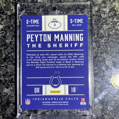 Panini Donruss Optic #3 2016 Peyton Manning Tribute-rojo/99 - Imagen 2 de 3