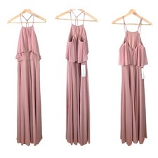 NWT Azazie Emmalyn Dusty Rose Pink Bridesmaid Dress Maxi Gown Halter A2 2 XS