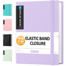 72 Pocket Binder with Plastic Sleeves  Elastic Band, Large Capacity 8.5x11 P...