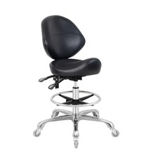 Saddle Stool Chair with Wheels,Ergonomic Swivel Rolling With Backrest Black