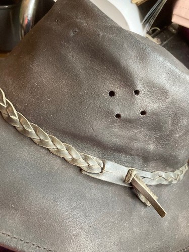 Australian Outback Cowboy Hat Handmade Leather Genuine Hide size L BLACK - Picture 7 of 10