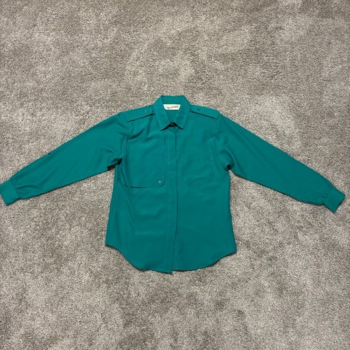 Diane von Furstenberg, VTG Diane Von Furstenberg 80s Blouse Small Teal Retro Safari Camp Button Down